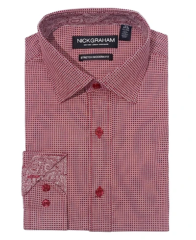 Nick Graham Men's Modern Fit Zig Zag Non-solid Dress Shirt