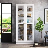 6-Shelf Standard Bookcase Bookshelf with 2-Glass Door