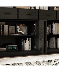 15-Shelf Standard Bookshelf with Adjustable Shelves, 4 Drawers