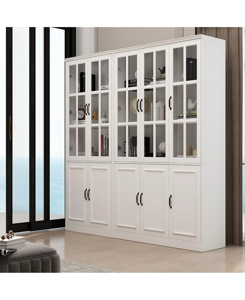 Tall 2-in-1 Wood White Accent Bookcase 12-Shelf Bookshelf