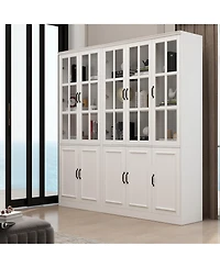Tall 2-in-1 Wood White Accent Bookcase 12-Shelf Bookshelf