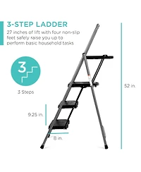 Best Choice Products 3-Step Portable Folding Anti-Slip Steel Ladder w/ Hand Grip, Utility Tray, 330lb Capacity