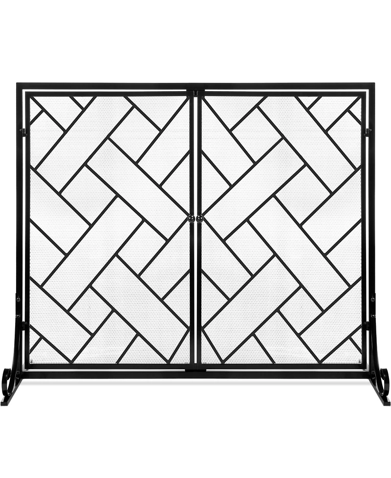 Best Choice Products 44x33in 2-Panel Handcrafted Wrought Iron Geometric Fireplace Screen w/ Magnetic Doors