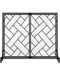 Best Choice Products 44x33in 2-Panel Handcrafted Wrought Iron Geometric Fireplace Screen w/ Magnetic Doors