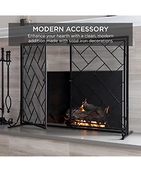 Best Choice Products 44x33in 2-Panel Handcrafted Wrought Iron Geometric Fireplace Screen w/ Magnetic Doors