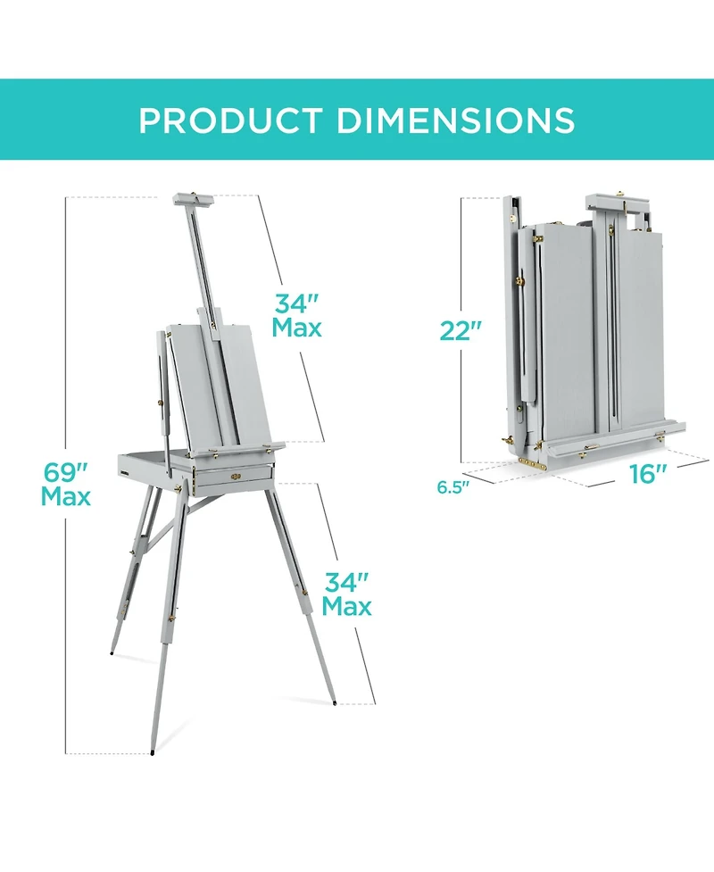 Best Choice Products French Easel, 32pc Beginners Kit Portable Wooden Adjustable Tripod w/ Paint Supplies