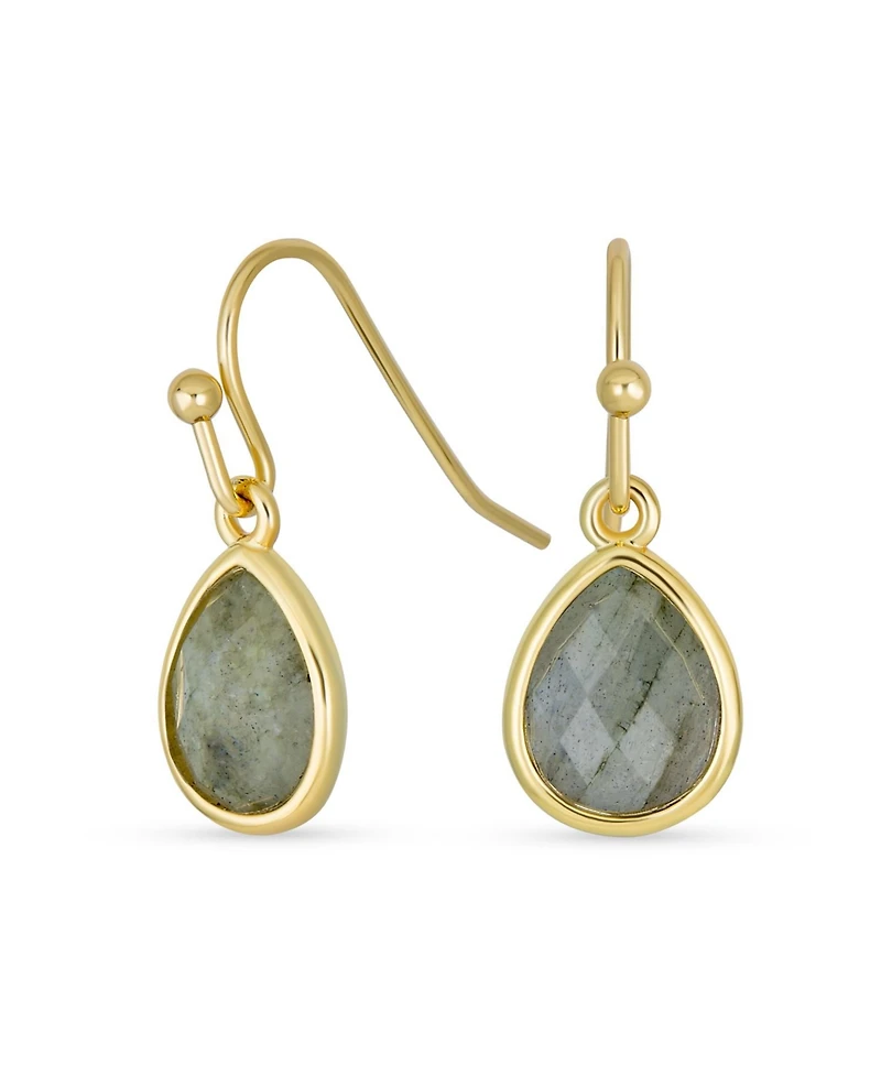 Bling Jewelry Delicate Fine Dusty Rose Natural Sandstone Quartz Faceted Briolette Teardrop Pear Shaped Drop French Wire Fish Hook Earrings Yellow Gold