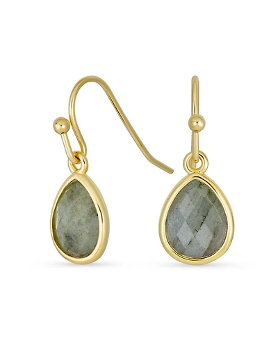 Bling Jewelry Delicate Fine Dusty Rose Natural Sandstone Quartz Faceted Briolette Teardrop Pear Shaped Drop French Wire Fish Hook Earrings Yellow Gold