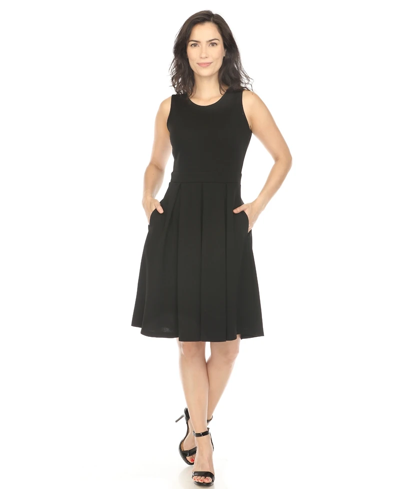 White Mark Women's Solid Fit and Flare Dress