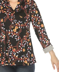 White Mark Women's Paisley Button Front Tunic Top