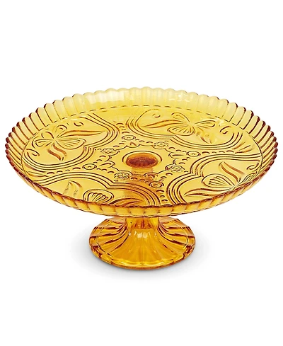 Amici Home Flower Footed Glass Cake Stand - Amber