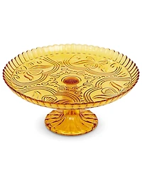 Amici Home Flower Footed Glass Cake Stand - Amber