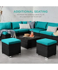 Best Choice Products Set of 2 Wicker Ottomans, Multipurpose Furniture w/ Removable Cushions