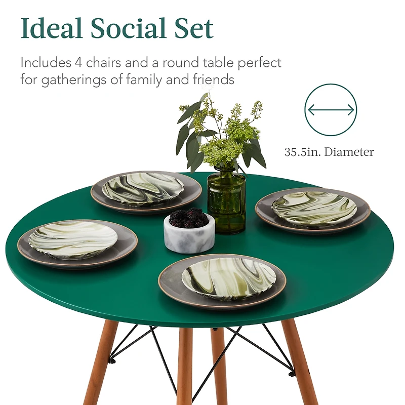 Best Choice Products 5-Piece Compact Mid-Century Modern Dining Set w/ 4 Chairs, Wooden Legs