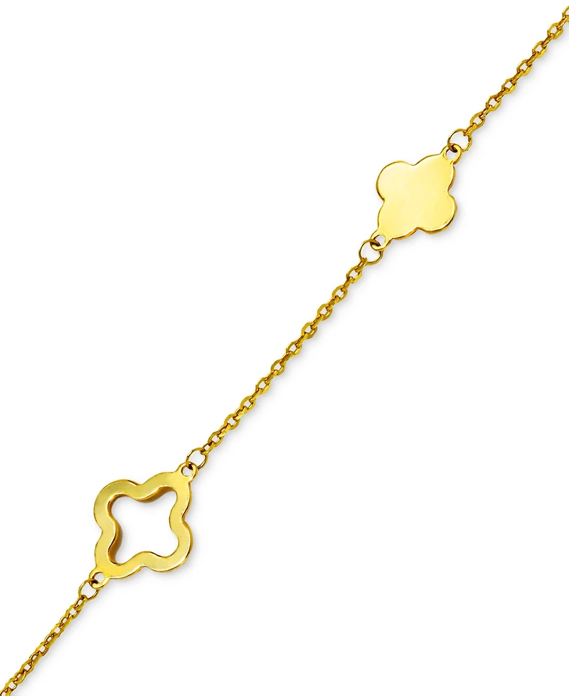 Solid & Silhouette Alternating Clover Station Link Bracelet in 14k Gold
