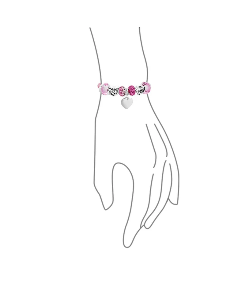 Bling Jewelry My Wife Heart Charm Bracelet Pink Leather Sterling Silver Beads 6.5-8.5 Inch