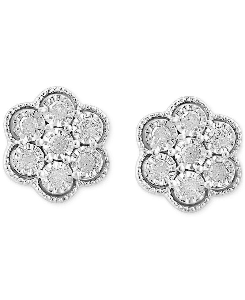 Effy Diamond Flower Cluster Stud Earrings (1/5 ct. t.w.) in Sterling Silver