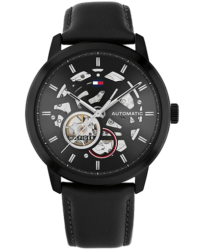 Tommy Hilfiger Men's Automatic Black Leather Strap Watch 43mm