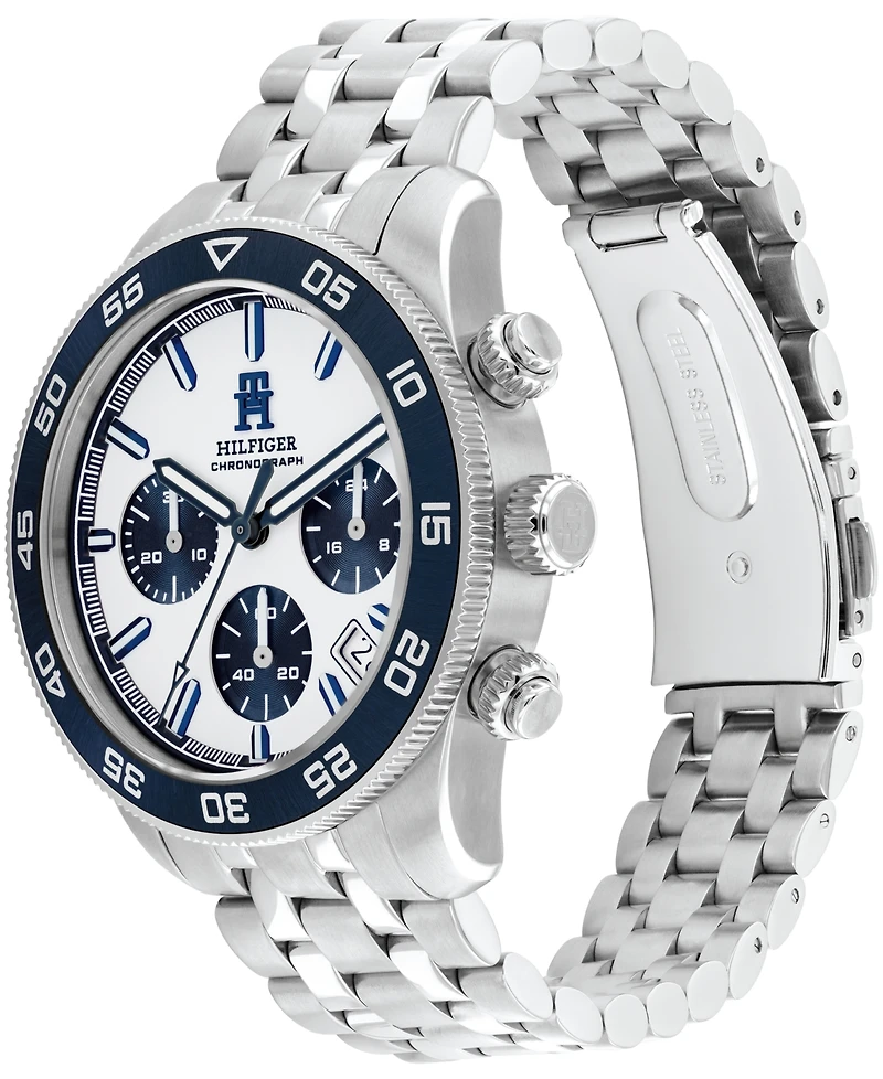 Tommy Hilfiger Men's Chronograph Silver-Tone Stainless Steel Bracelet Watch 41mm