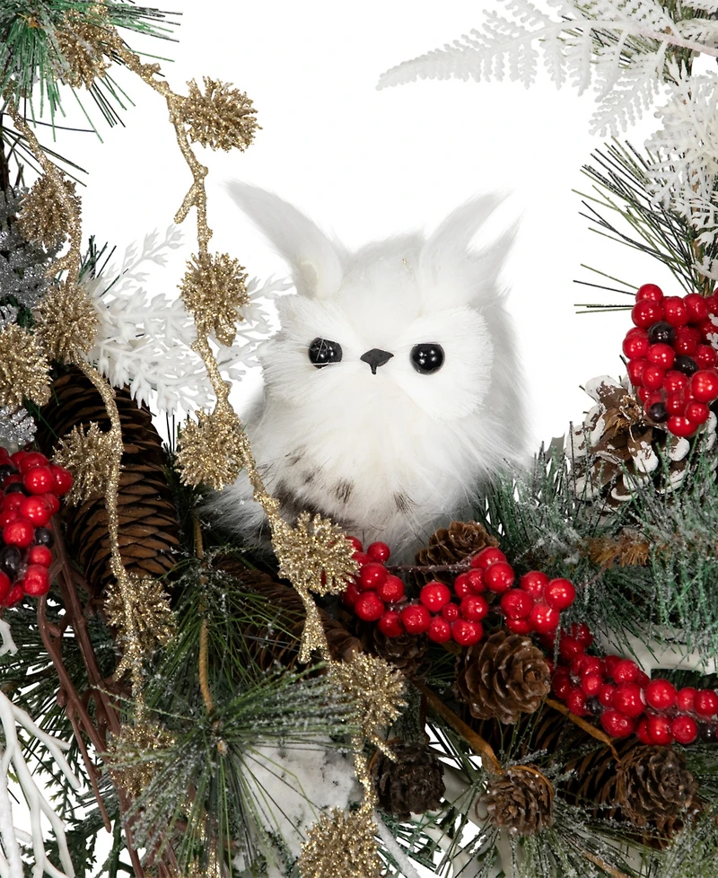 Northlight Snowy Pine Owls and Berries Artificial Christmas Wreath, 34" - Unlit