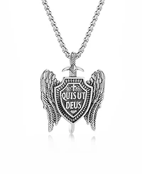Rhona Sutton Silver Quis Ut Deus Stainless Steel Pendant Necklace