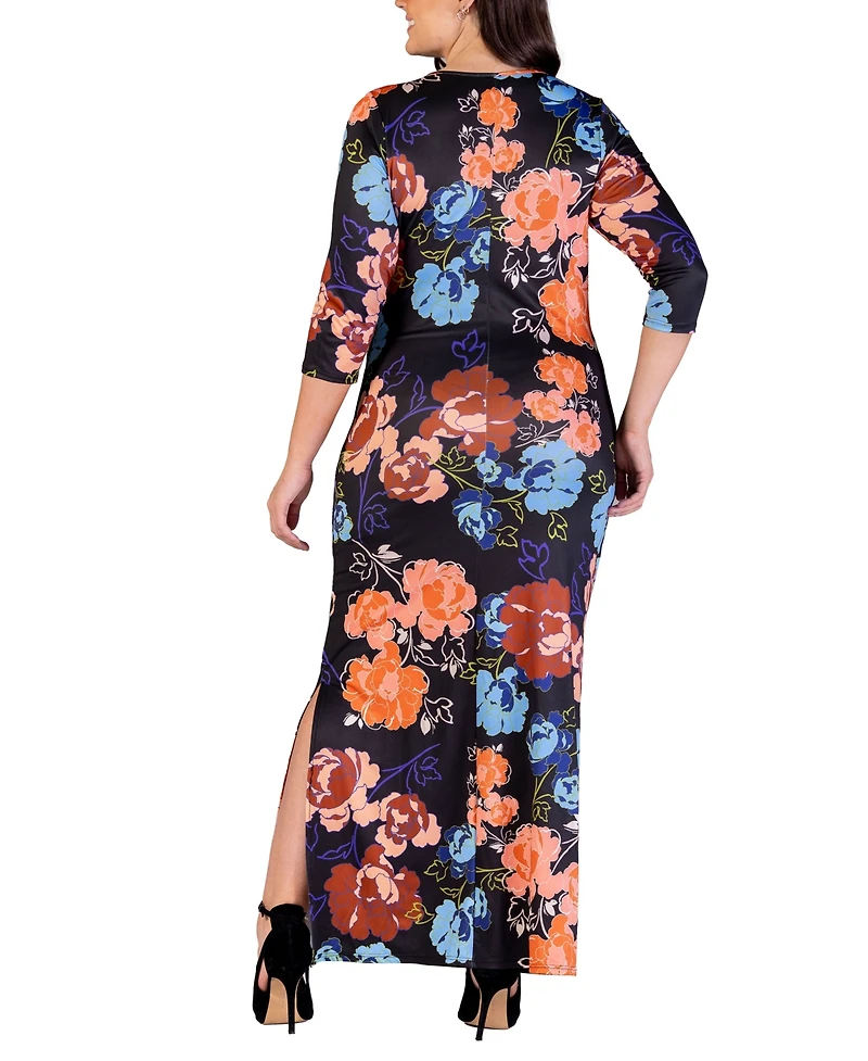 24seven Comfort Apparel Plus Size Printed Maxi Dress