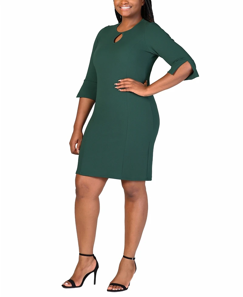 24seven Comfort Apparel Plus Three Quarter Sleeve Mini Dress