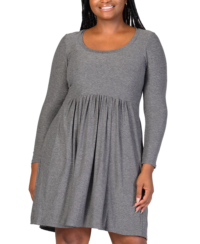 24seven Comfort Apparel Plus Size Long Sleeve Knee Length Dress