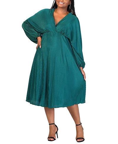 24seven Comfort Apparel Plus Shimmer V-Neck Midi Dress