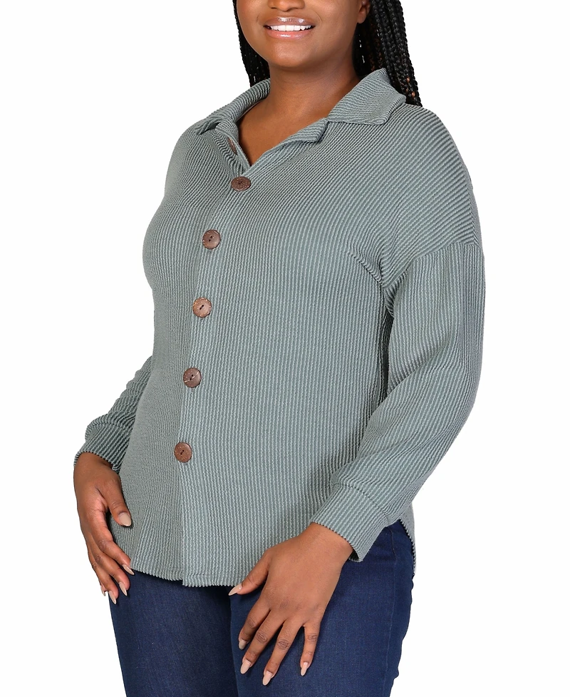 24seven Comfort Apparel Plus Rib Button Up Shirt Jacket