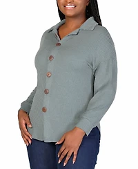 24seven Comfort Apparel Plus Rib Button Up Shirt Jacket