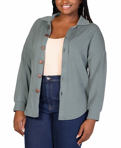 24seven Comfort Apparel Plus Rib Button Up Shirt Jacket