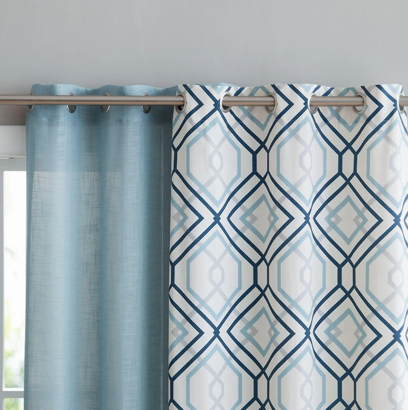 Kate Aurora Coordinating 4 Piece Geometric & Solid Curtain Set - 38 in. W x 96 L, Aqua