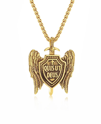 Rhona Sutton Gold Quis Ut Deus Stainless Steel Pendant Necklace