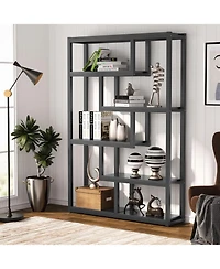 Tribesigns 6-Shelf Industrial Bookshelf, Vintage Etagere Bookcase, 69 Inch Tall Storage Display Staggered Shelves for Home Office