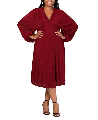 24seven Comfort Apparel Plus Size Shimmer V-Neck Midi Dress