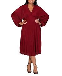 24seven Comfort Apparel Plus Size Shimmer V-Neck Midi Dress