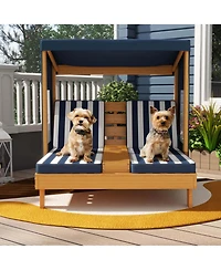 Costway Kids Double Chaise Lounge Patio Lounge Chair with Cup Holders & Awning