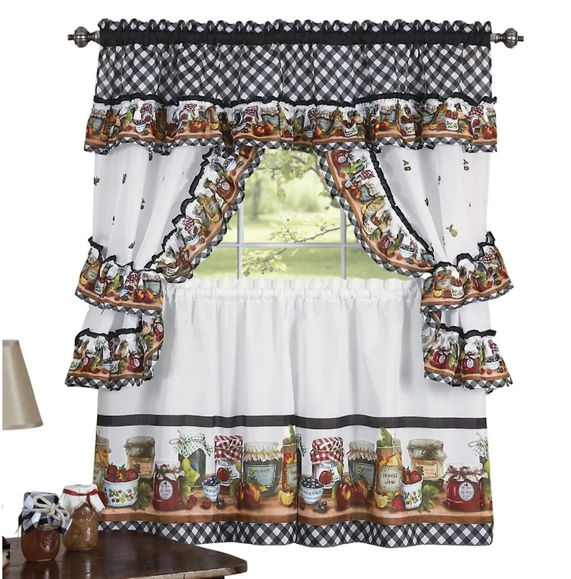 GoodGram Mason Jars Cottage Style Country Farmhouse Cafe Kitchen Curtain Swag & Tiers Set - 57 in. W x 24 in. L
