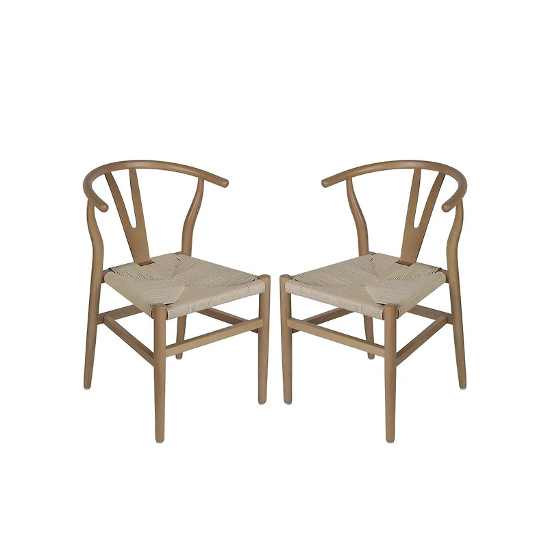 Staci Set Of 2 Stack Dining Chairs With Y-Back Style Design, Solid Wood Frames, Woven Kraft Paper Rope Seats