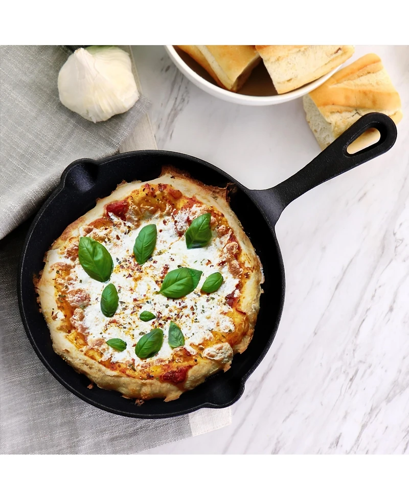 MegaChef 8 Inch Round Preseasoned Cast Iron Frying Pan in Black