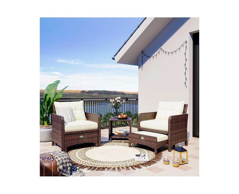 Pamapic 5-Piece Wicker Patio Conversation Set with Cushions