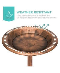 Best Choice Products Outdoor Rustic Pedestal Bird Bath Accent for Garden, Yard w/ Fleur-de-Lis Accents