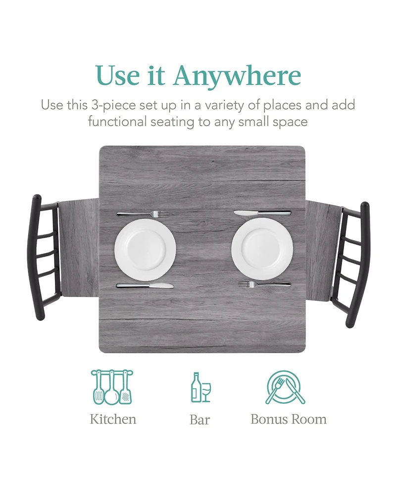 Best Choice Products 3-Piece Indoor Metal Wood Square Dining Table, Furniture Set w/ 2 Chairs