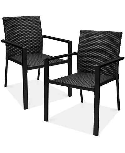 Best Choice Products Set of 2 Wicker Chairs, Stackable Outdoor Dining Furniture w/ Armrests