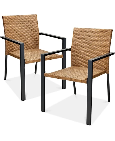 Best Choice Products Set of 2 Wicker Chairs, Stackable Outdoor Dining Furniture w/ Armrests
