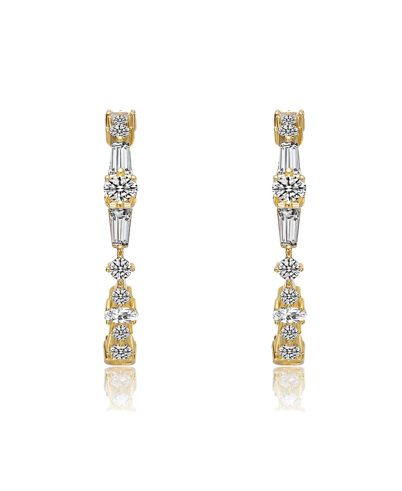 Sterling Silver Cubic Zirconia C-Hoop Earrings White Gold Plated or 14K