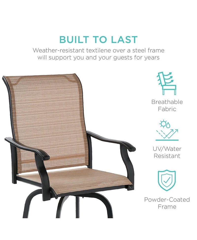 Best Choice Products Set of 2 Outdoor Swivel Bar Stools, Patio Barstool Chairs w/ 360 Rotation, All-Weather Mesh