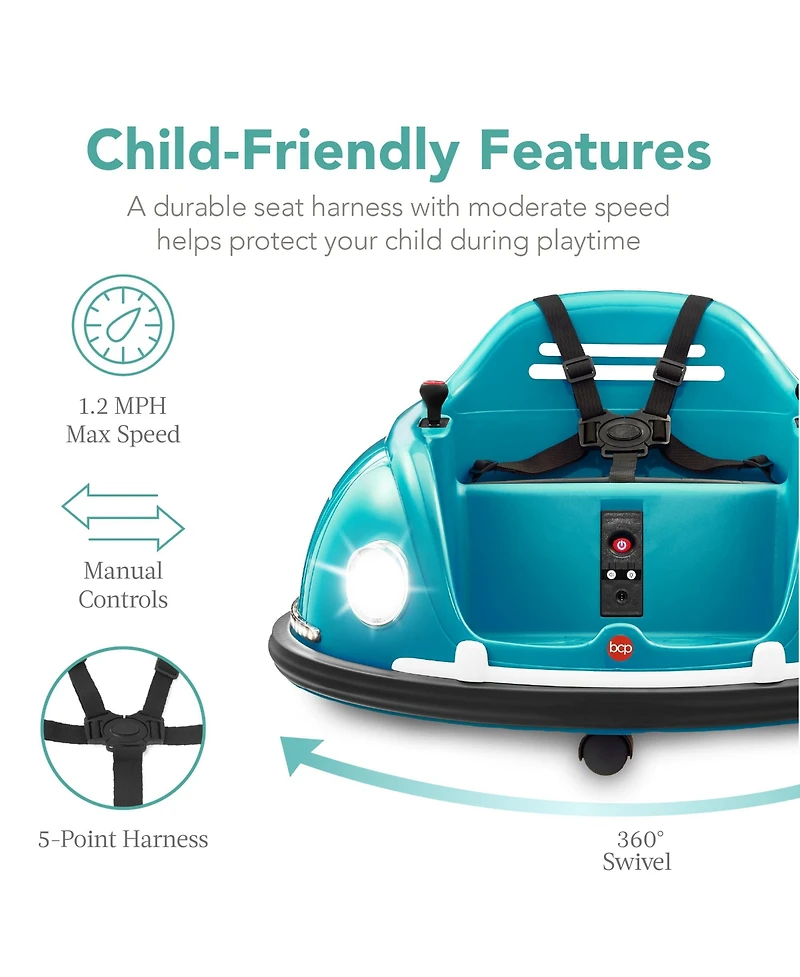 Best Choice Products 6V Kids Ride On Bumper Car Toy w/ Remote Control, Harness, Lights, 360 Degree Spin