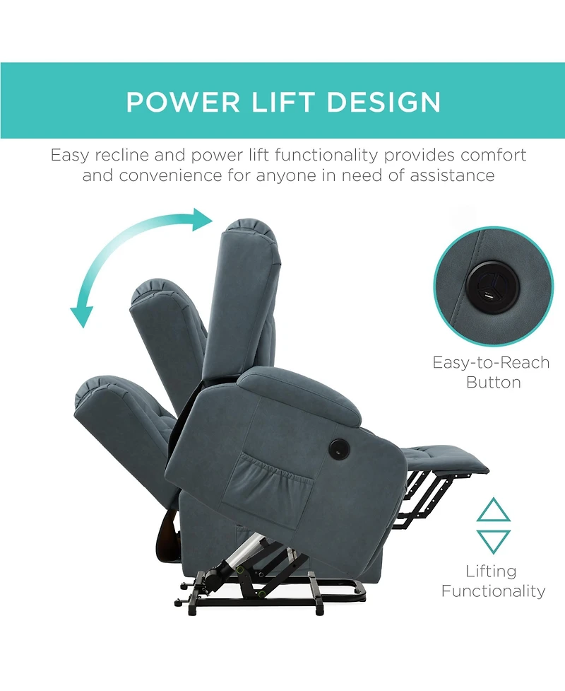 Best Choice Products Electric Power Lift Recliner Massage Chair Furniture w/ Usb Port, Heat, Cupholders